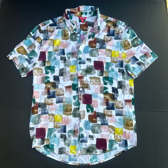 New Guess Multicolor Casual Button Down Shirt SZ M - Picture 1 of 6